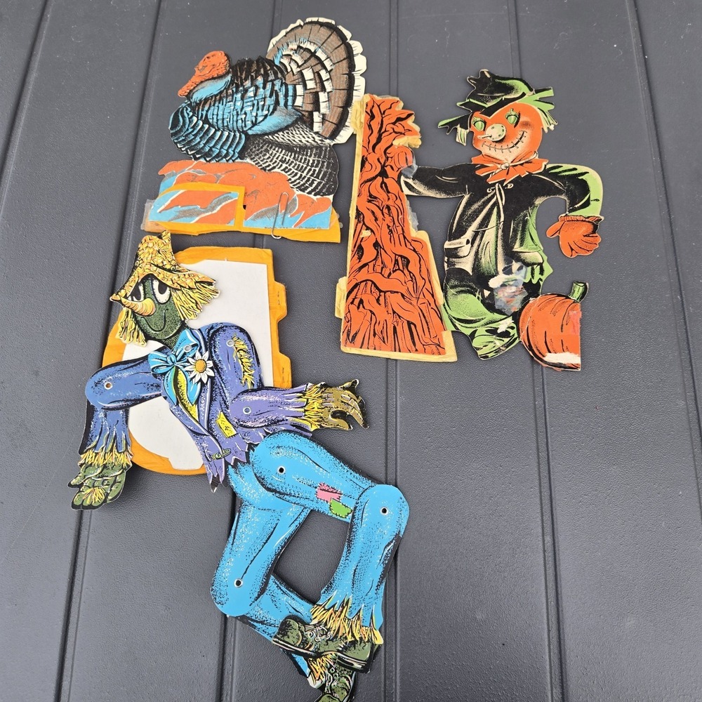 Vintage Beistle Co Honeycomb Halloween Tabletop Decorations. LOT OF 3. Damaged